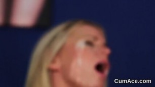 Horny Model Gets Cumshot On Her Face Swallowing All The Jism