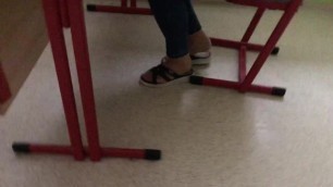 Teacher Nylon Feet in Sandals under Table