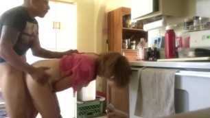 Taboo! Stepson Fucks Hard his Mature Stepmom in Kitchen
