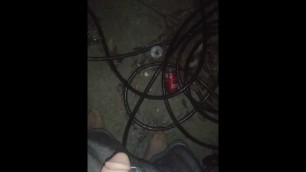 Pissing outside Barefooted