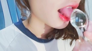 18years old Kawaii Girlwear Gym Suit and try to use her Favorute Toy to Cum