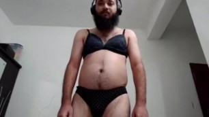 Indian Daddy in Bra and Panty Fingering his Asshole