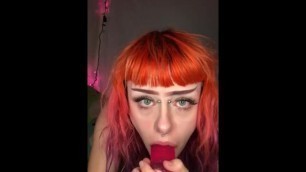 Blue Eyed Alt Babe Deepthroats Dildo