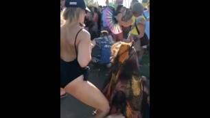She Sprinkles the Crowd with her Boobs