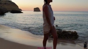 Spanish Brunette Babe Swallows Cum at Beach 60 FPS