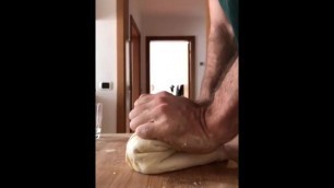 Nasty Italian Guy using his Hands to Rub a Dirty Wet Dough