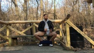 Black Man Exibitionist he Masturbates with Big Cumshot in Public Park