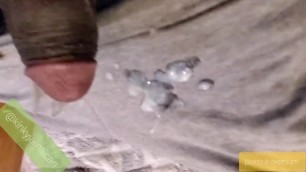 My Nut after 1 Week Cum Puddle on Gray Swet Pants