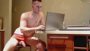 HandsomeGuy is Working with his Cock Stick Out!!