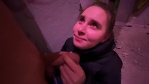 RISKY PUBLIC BLOWJOB UNDER a BRIDGE IN THE CITY FROM a RUSSIAN GIRL