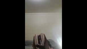 Goth MILF Smoking and Teasing in new Fishnets