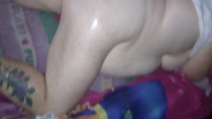 Rubbing my Greasy Cock and Balls all over her Foot