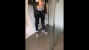 Wetting myself in the Shower with Clothing