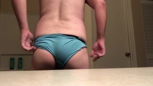 Thick Bubble Butt in Blue Underwear Jiggles
