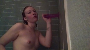 Sucking on a Dildo in the Shower