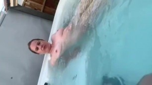 Mom Strips for Step Son outside in Hot Tub