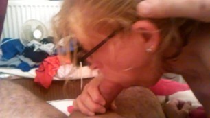 Sexy GILF gives Head and Gags on Cock Wearing Glasses
