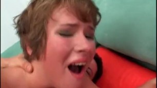 Slutty Brunette Rocked in Hard Threeway