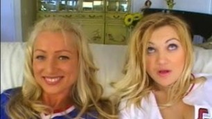 two cute blondes get DP and one swallows from two cocks