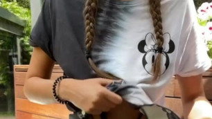 Flashing Boobs in restaurant and public toilet masturbation