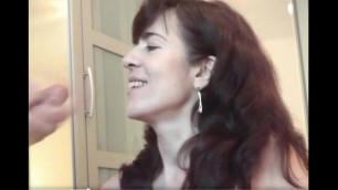 BRUNETTE COCKSUCKER ROBERTA GETS HER FACE PAINTED WITH SPERM