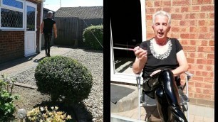 Daddy's plastic fag sissy boi enjoys a smoke in the sunshine