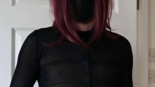 Crossdresser layered nylon stiff cock no cum
