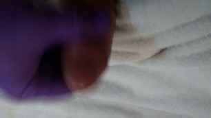 Cut circumcised hand job wank oil glove cumshot