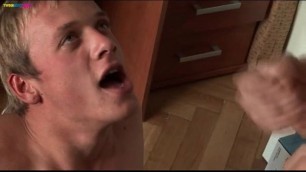 Cute white twinks getting mouthful of jizz