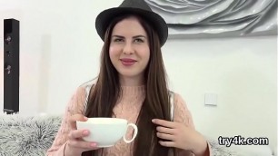 Elegant teenie sucks dick in pov and gets spread cunt screwed