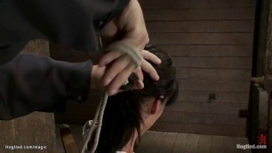 Busty slave gets crotch rope in chair