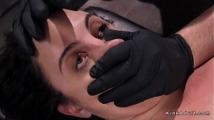 Hogtied brunette gets hot ass spanked
