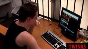 Oral pleased twink breeded in threesome until spraying jizz