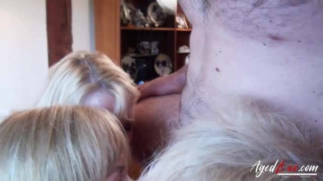 Three Blonde Women Sucking Old Cock