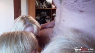 Three Blonde Women Sucking Old Cock