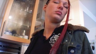 A fabulous German babe gets her shaved pussy covered with cum
