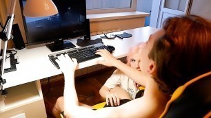 Girlfriend sucks while I play computer