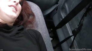 Nerd Brunette Masturbating her Pussy with dildo Solo in while on the Road