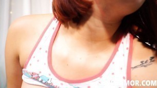 Sister Amor shown natural tits and shaved pussy fingering hard