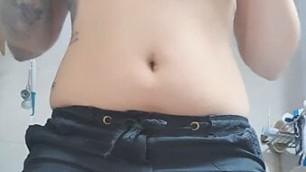 Undressing and masturbation in the bathroom Really wet pussy