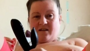 Solo selfie dildoing video Quickie in my new stockings loving the view toy