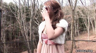 Jaoanese hot brunette Ayumi Inamori with sunglasses sucks cock at the sauna uncensored.