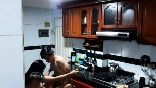 They record us while I lick my stepsister's pussy in the kitchen. Pt2. A delicious blowjob on the counter