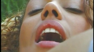 Blonde black chick's tight cunt is split open by a huge mutant cock in backyard